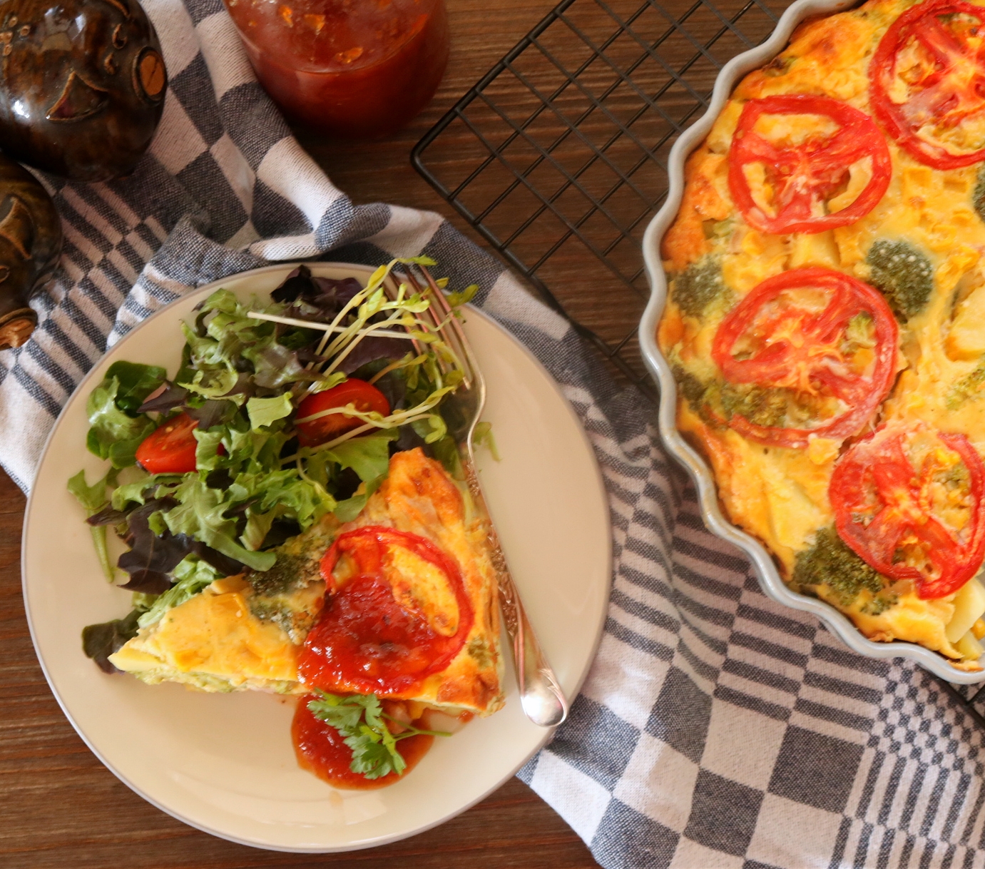 Potato, Ham & Broccoli, Self-Crusting Quiche