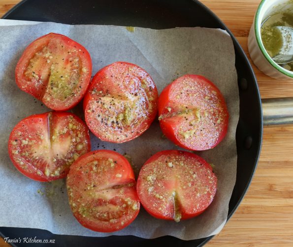 slow roasted basil tomatoes