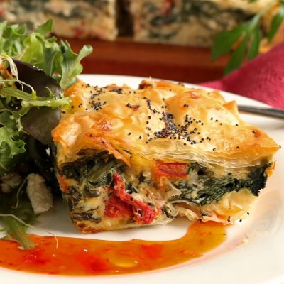 spinach, feta & sun dried tomato filo pie