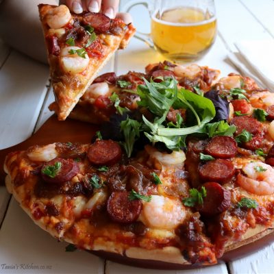 Prawn, Chorizo & Caramelised Onion Pizza