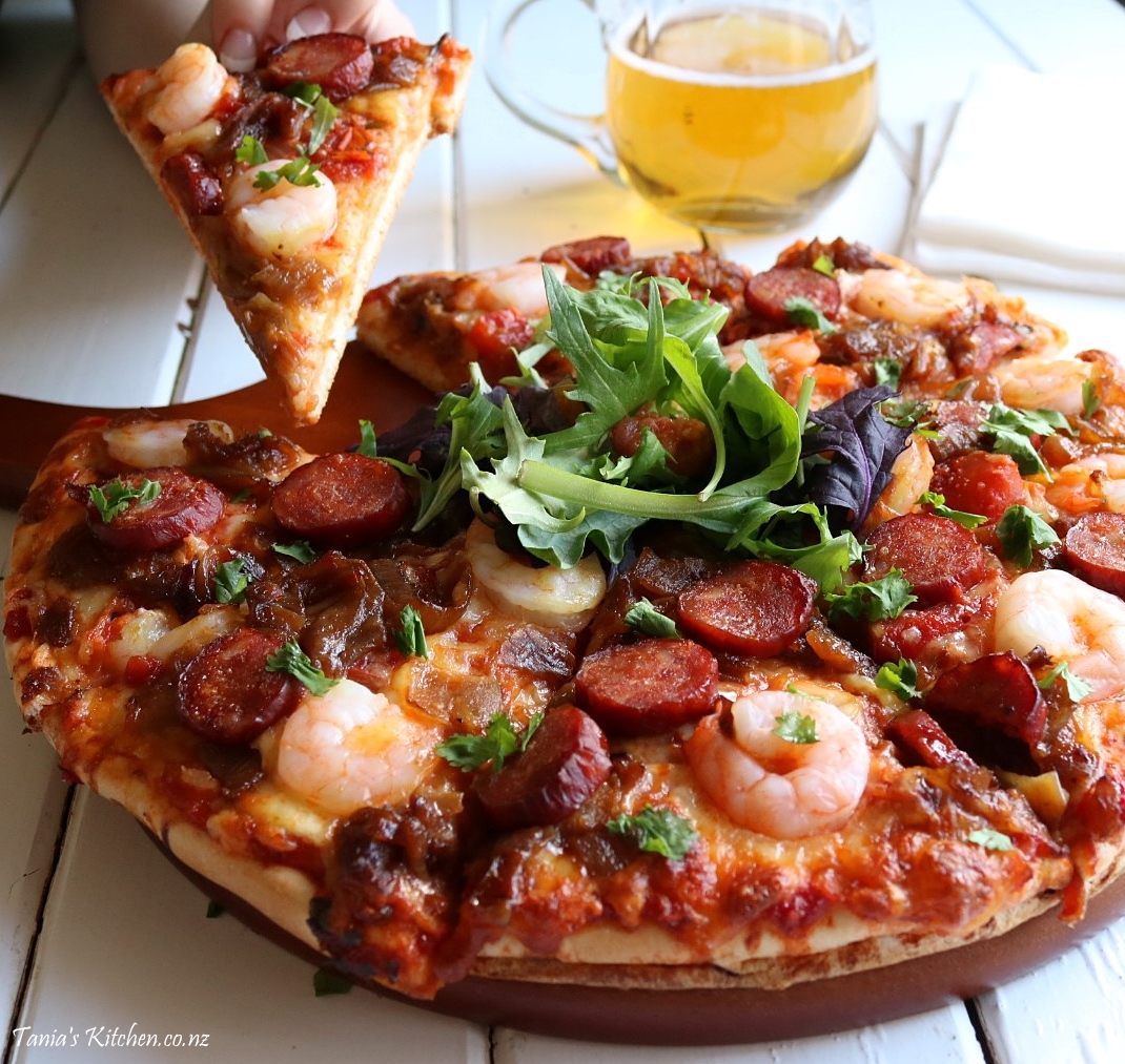 Prawn, Chorizo & Caramelised Onion Pizza